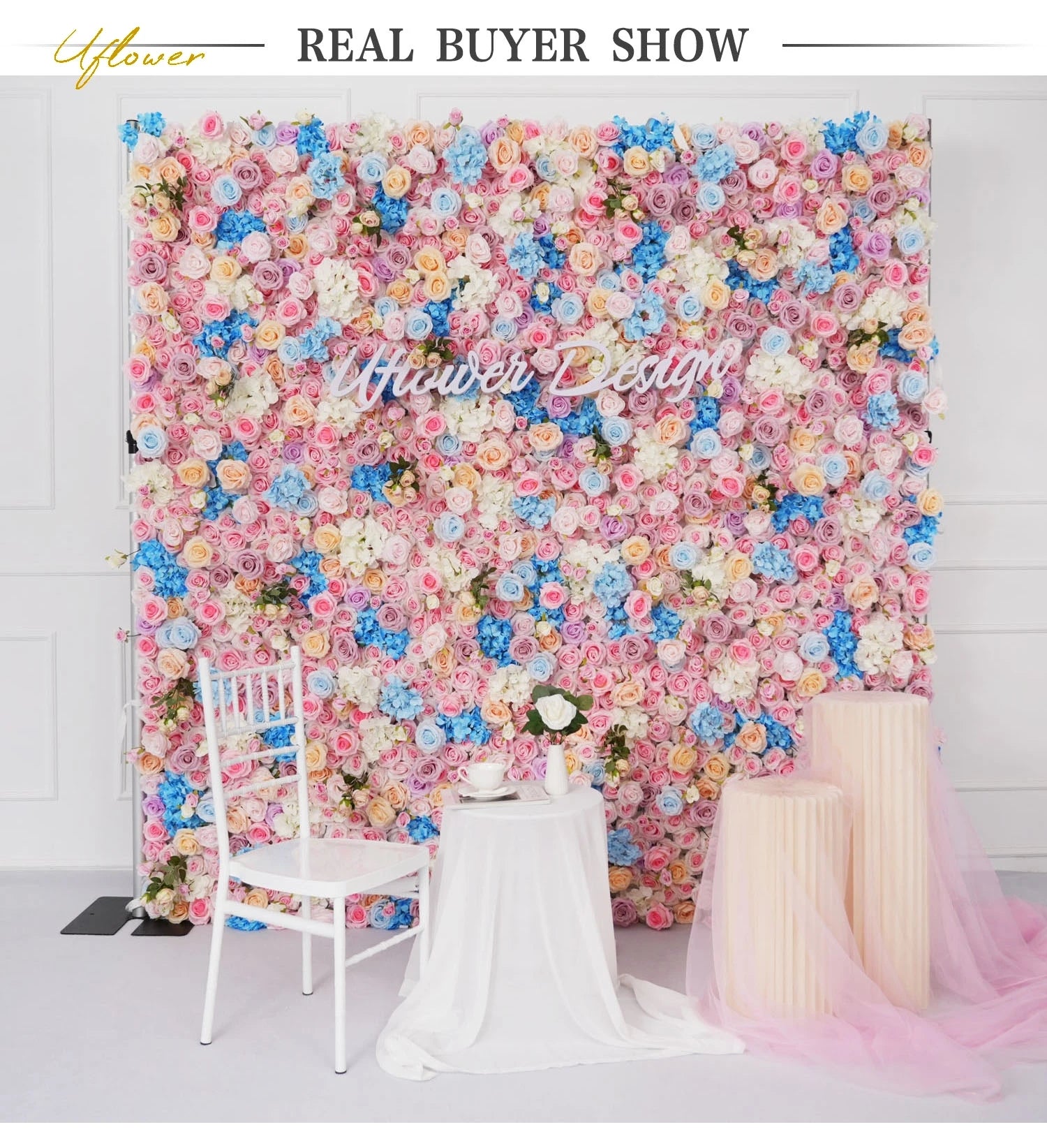 Pink Blue 5D Rose Artificial Flower Wall Wedding Decor